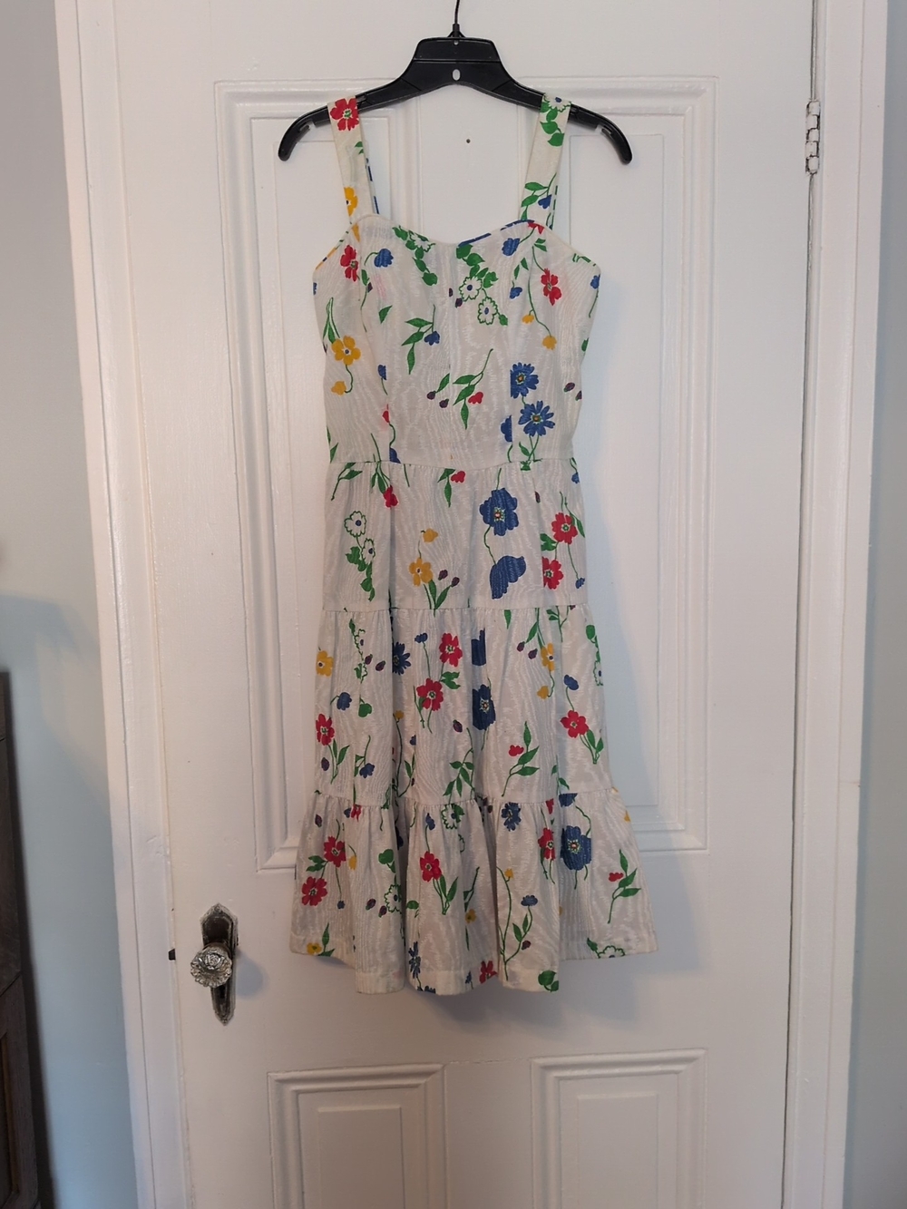 Vintage Floral Tiered Midi Summer Dress in Cream with Multicolor Blooms